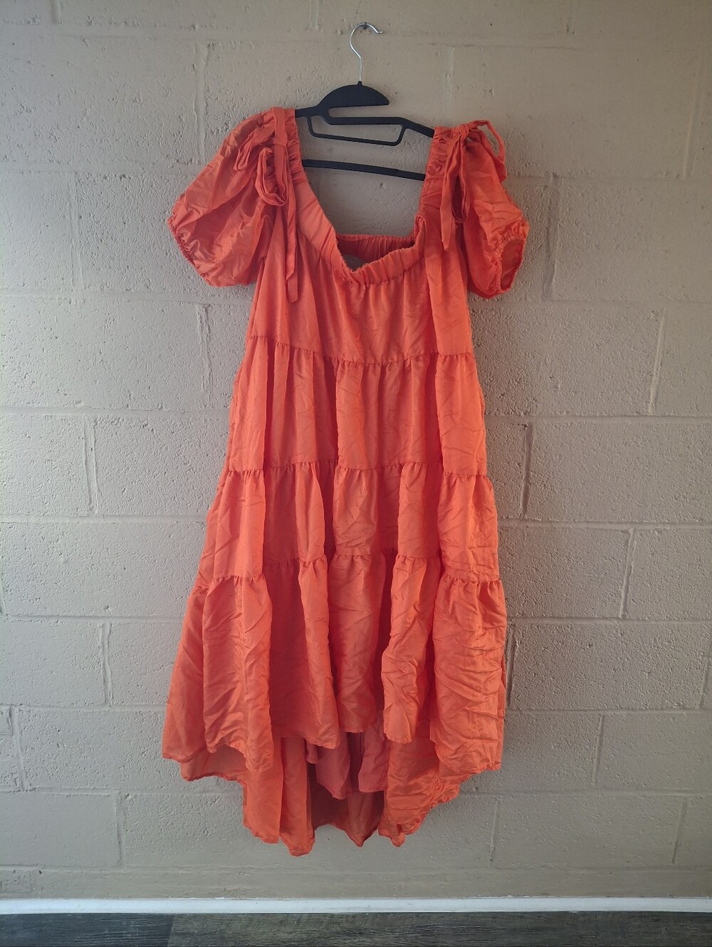Anthropologie Off The Shoulder Tiered High Low midi Dress Puff-Sleeve Dress XL